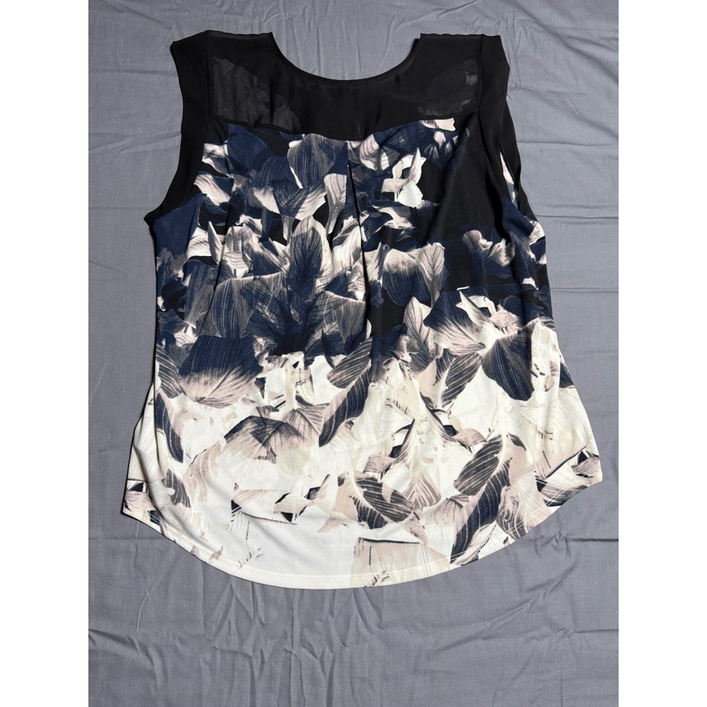 Robert Rodriguez Sleeveless Blouse Womens Large Navy Floral Good Sheer Mesh Top